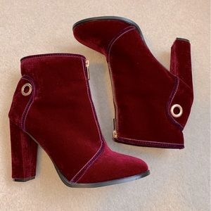 Burgundy Velvet Ankle Booties